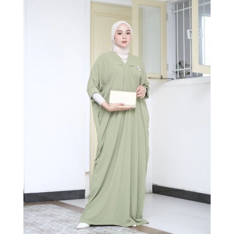 ZAINA KAFTAN CRINKLE AIRFLOW GAMIS KAFTAN POLOS JUMBO/GAMIS KONDANGAN SIMPLE ELEGAN FREE BROSS L XL XXL/FAR MOSLEMSTORE