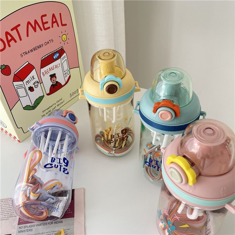 Botol Minum Tali Panjang Botol Minum Anak Big Cute Transparan 0801 650ML