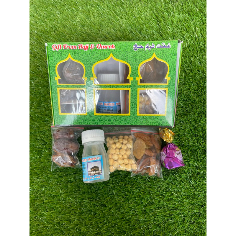 

PAKET OLEH OLEH HAJI KURMA KACANG ARAB KISMIS COKLAT AIR ZAMZAM