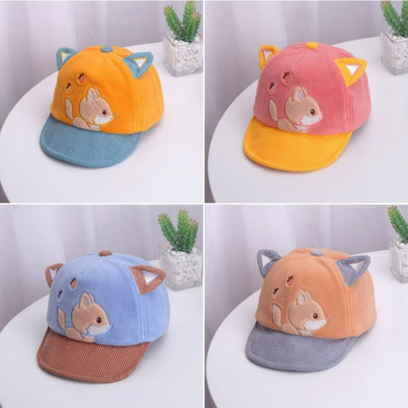 Topi Baseball Fox Fleece 1-3 Tahun HIGH QUALITY Topi Fox Peanut Bulu 3D CBKS VC