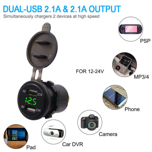 Adapter Cas Motorcycle Car Dual USB  5V Adaptor Charger Hp Handphone 2 Port Motor Digital Voltmeter Display