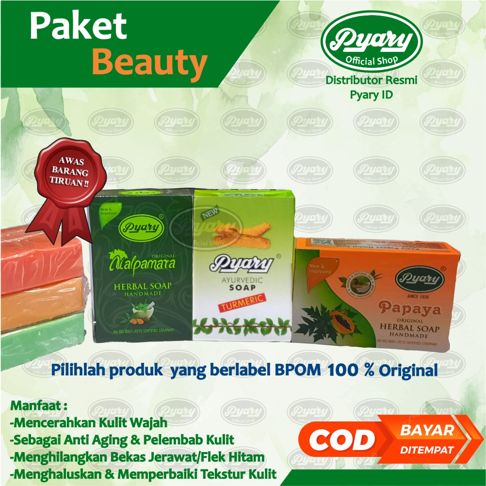 (Paket Beauty) 3 Pcs Sabun Arab Pyary | Nalpamara+Turmeric+Papaya