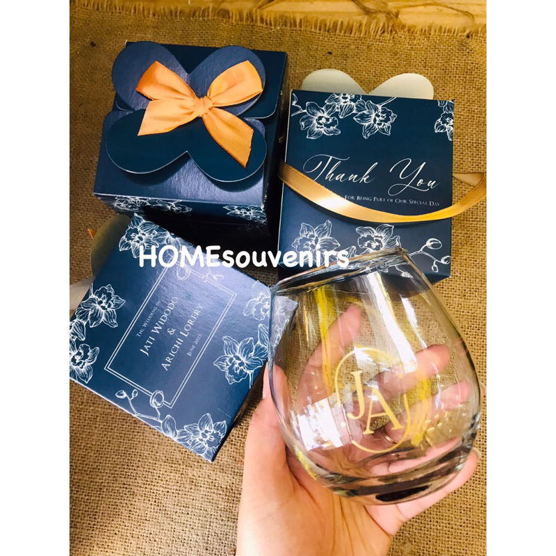 Gelas Tuscany murah + custom sablon + Box Custom