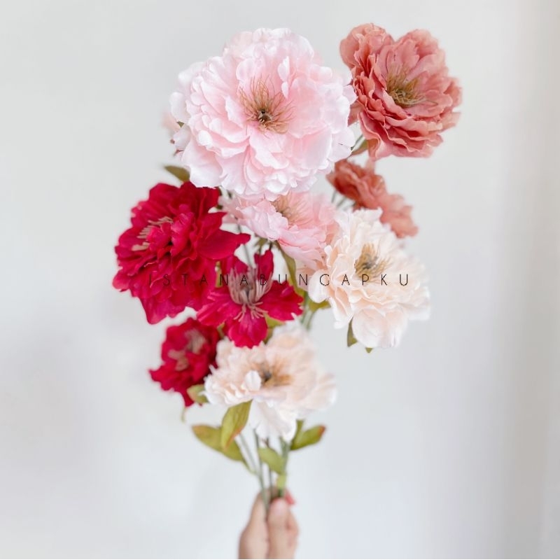 Peony 3 kuntum A | Peony mekar | Peony kembang | Peony tinggi | Peony artificial
