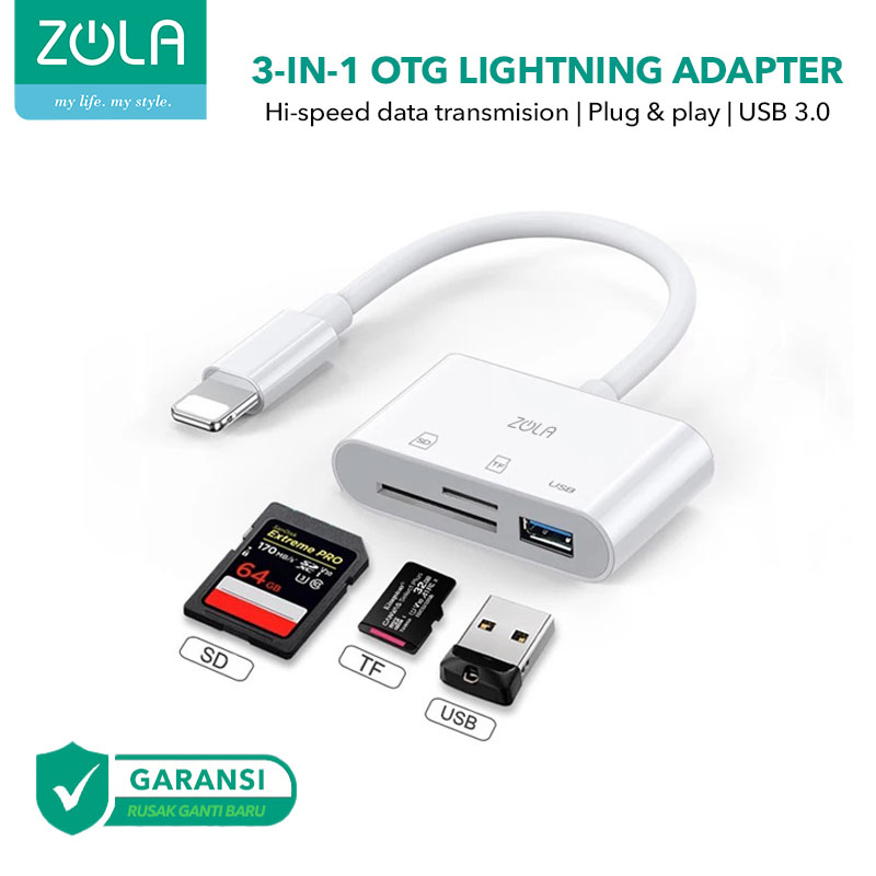 Zola 3 In 1 Lightning OTG Usb 3.0 Adapter SD/TF/Card Reader For Iphone/Ipad