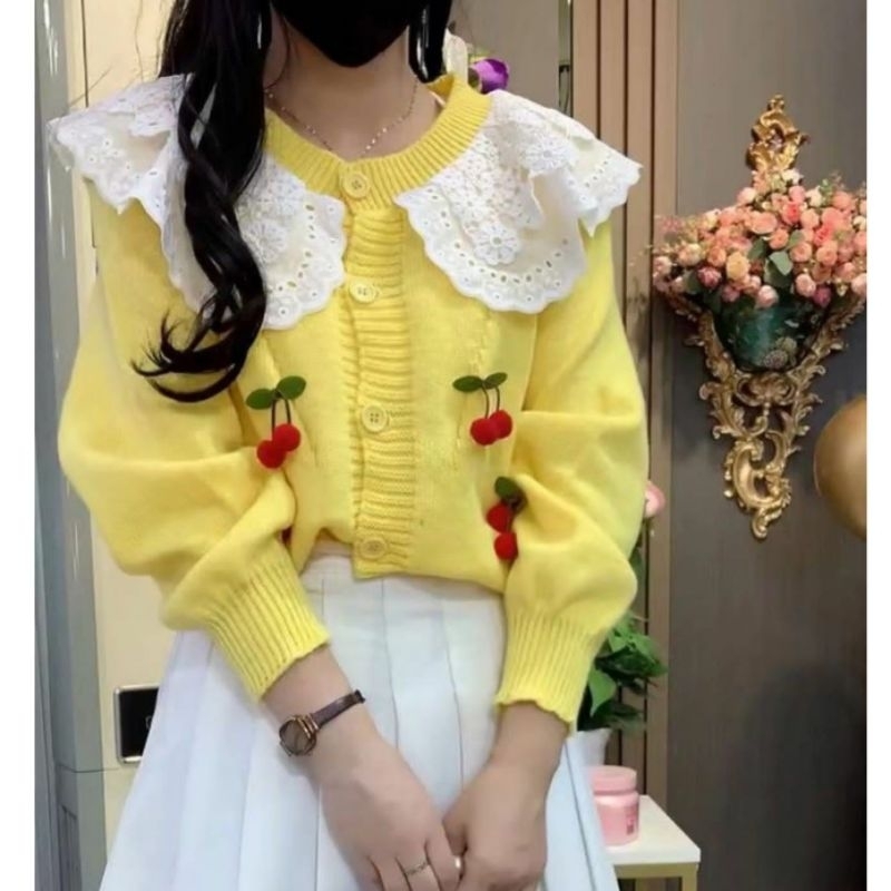 MDLV ~ H355# Ayumi Lace Collar Knit Cardigan Korea