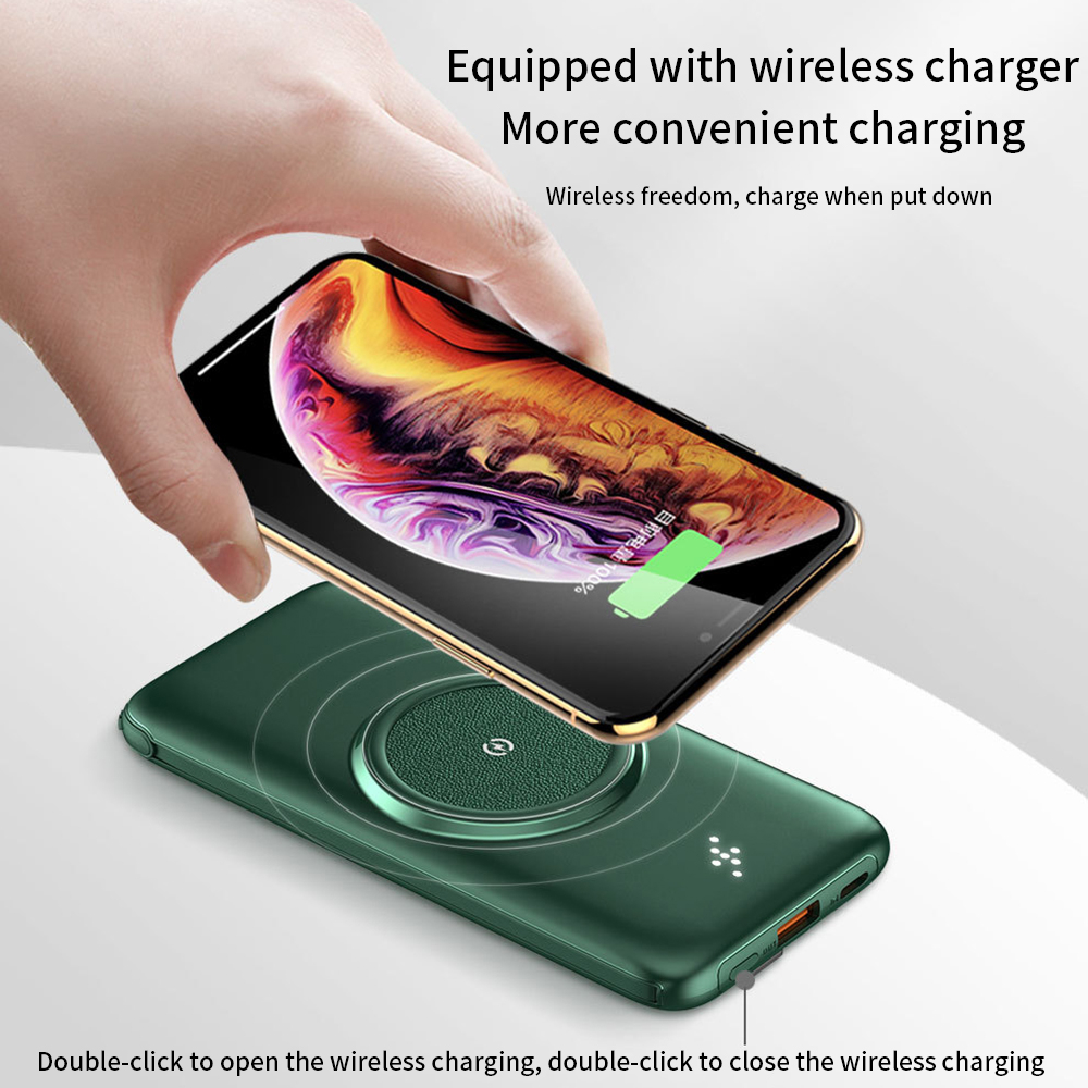 PINZHENG 20000mAh Qi Wireless Charger Power Bank Built-in 4 Cables Powerbank Portable External Battery Charger