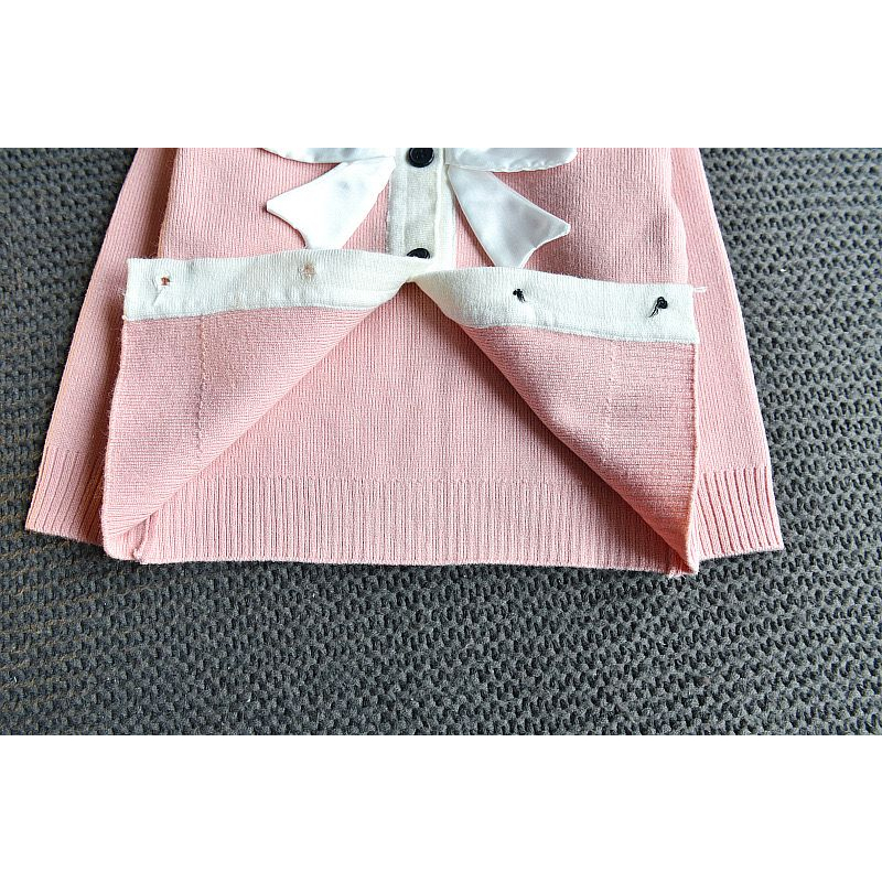 Setelan Sweater Rok Rajut Pink Anak Perempuan Korean Style Motif Pita Putih