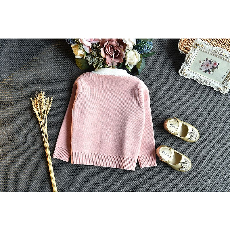 Setelan Sweater Rok Rajut Pink Anak Perempuan Korean Style Motif Pita Putih