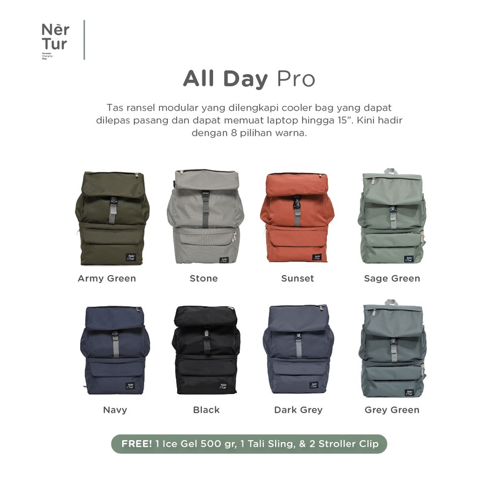 NERTUR Tas Perlengkapan Bayi Diaper &amp; Cooler Bag All Day Pro