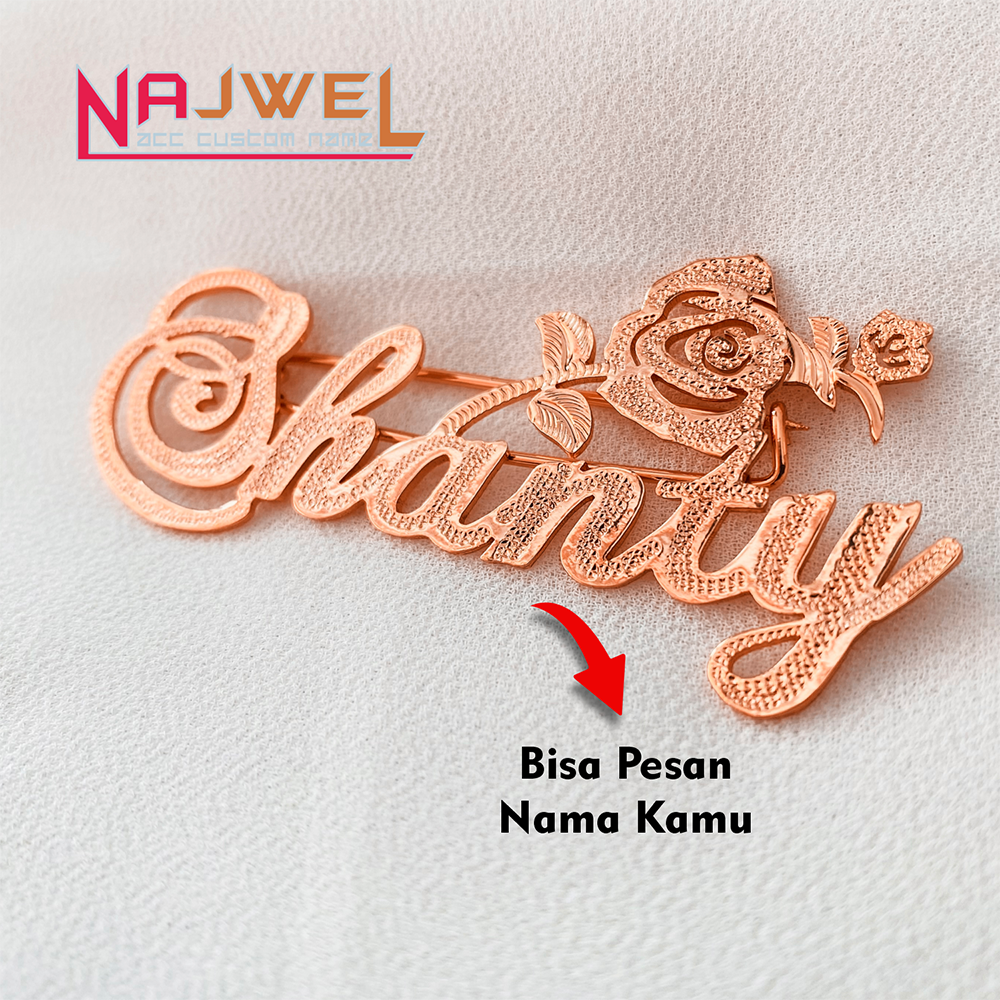 Bros Hijab Custom Nama Terbaru Titanium Anti Karat Aksesoris Fashion Muslim Premium BN-16