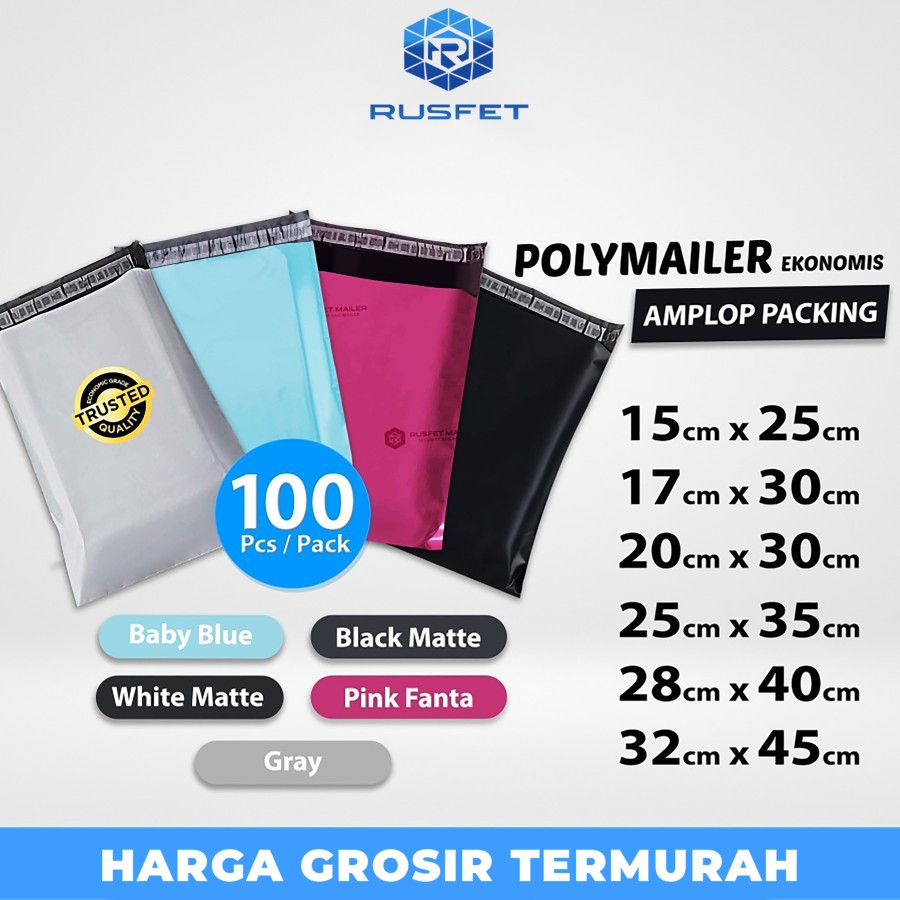 

Polymailer pack POLOS amplop packing plastik RUSFET isi 100 polimailer