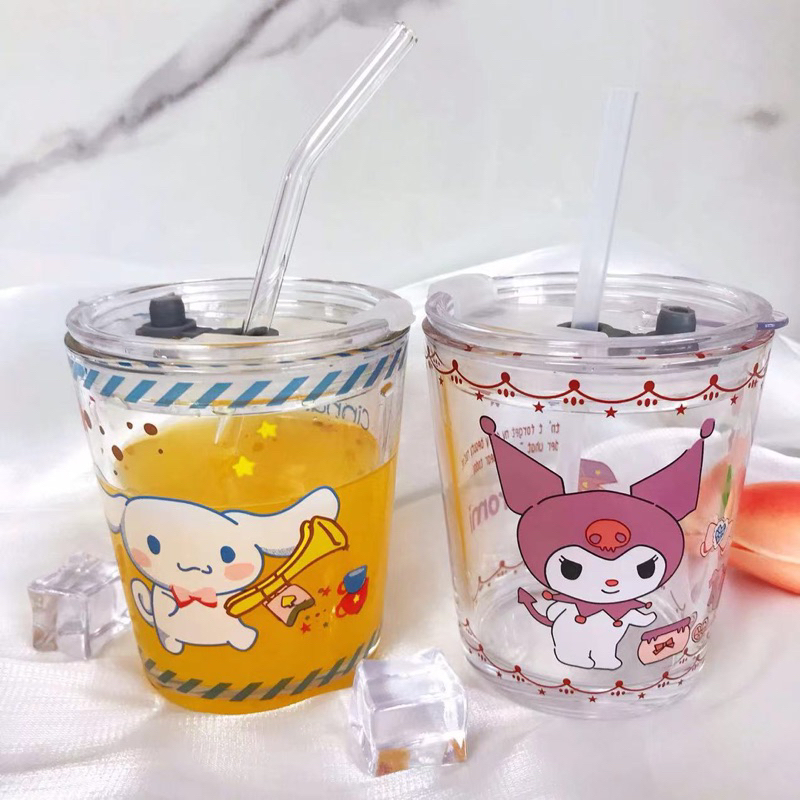 Gelas Kaca Anak Kuromi Cinnamoroll / Gelas Minum Anak Lucu