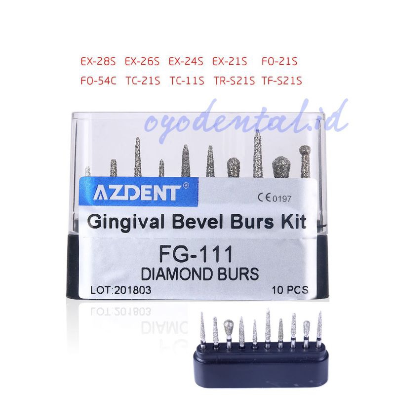 Dental Diamond Bur Bevel Gingiva Kit 111 High Speed Azdent