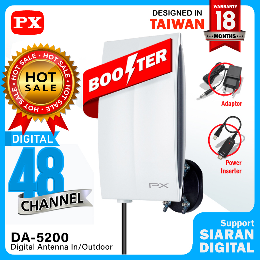 Antena TV Digital Analog Indoor / Outdoor Booster + Kabel 12 Meter PX DA-5200