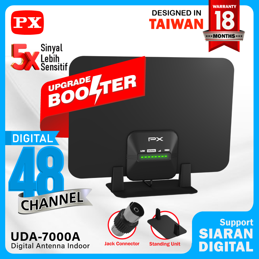 Antena TV Digital Indoor Dinding DVB-T2 + Booster LED PX UDA-7000A