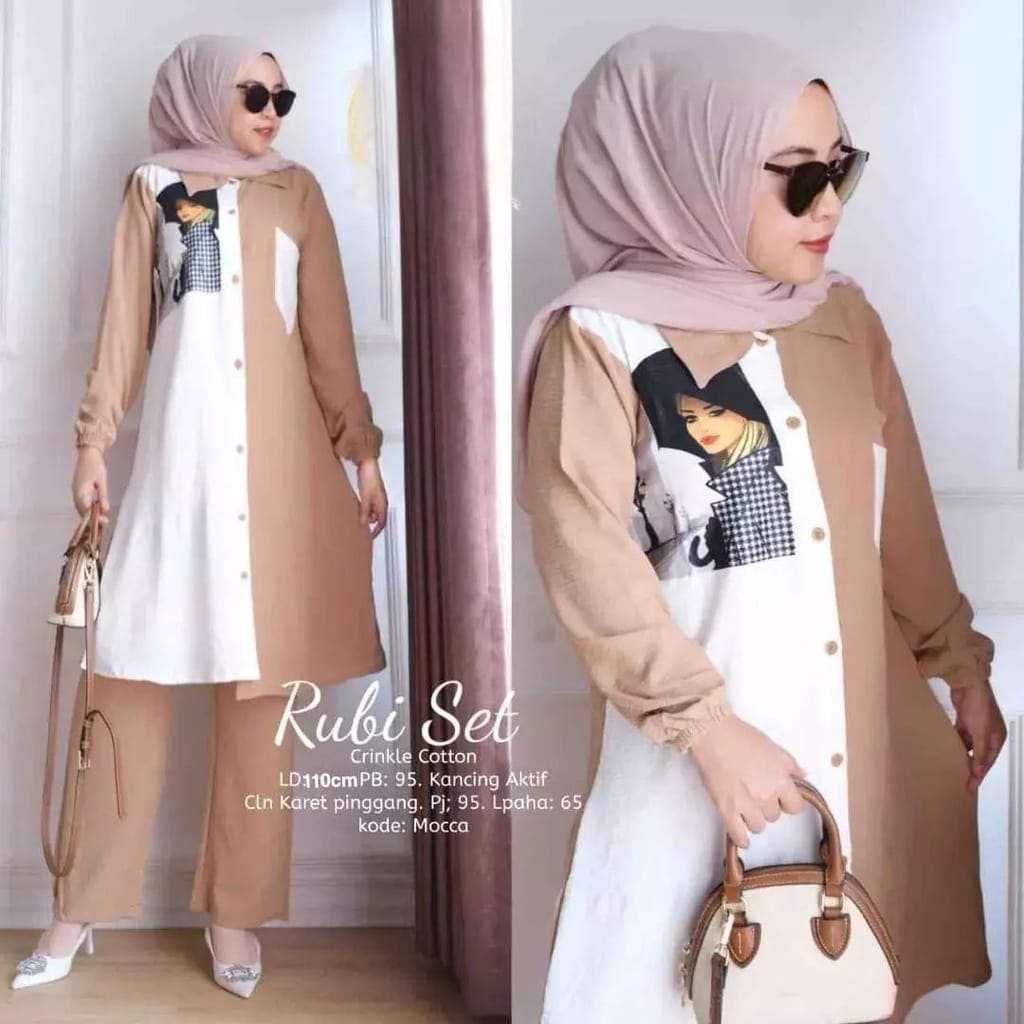 SALE Baju Gadiz Set 2in1 Bahan Beatycrepe LD 110cm Baju Setelan Wanita Muslim Baju Cewek One Set Rea