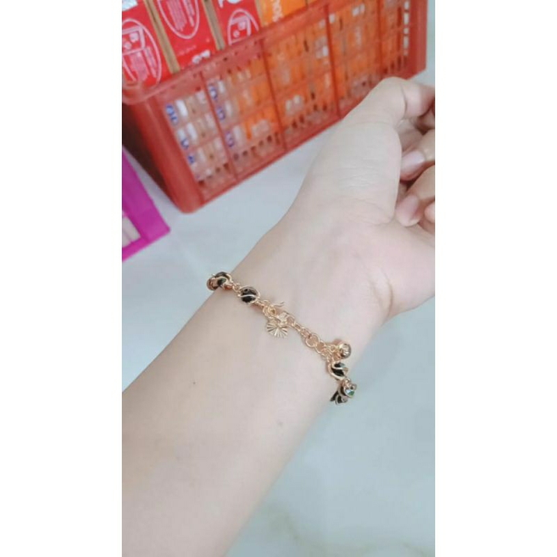 gelang tangan rantai kristal+1bel+1love ukir/perak asli silver 925 lapis emas/perhiasan fashion terbaru