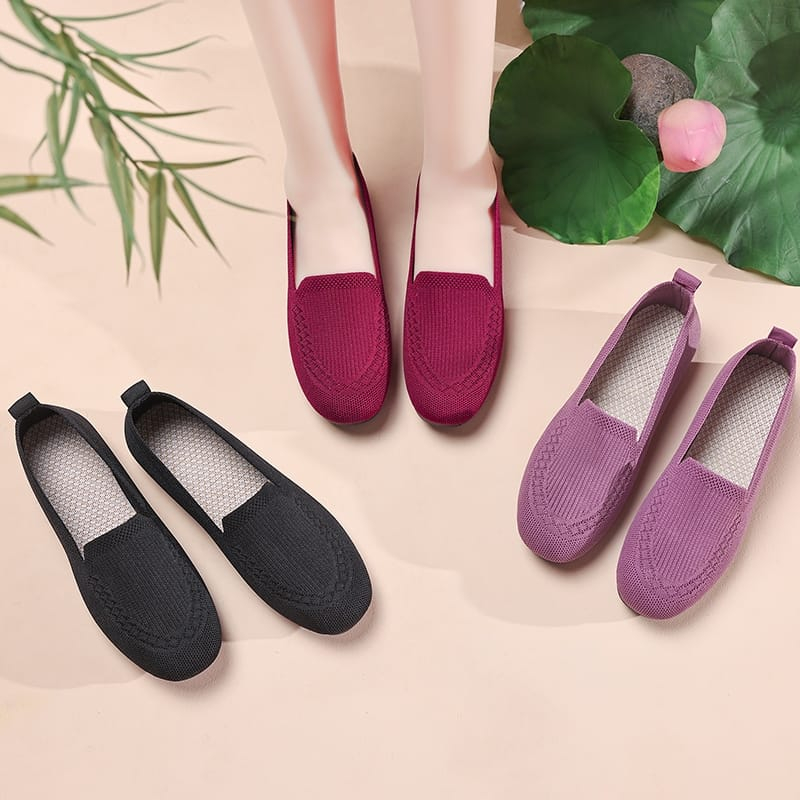 SHOEGALLERY &quot;FREE BOX&quot; LV0248 Sepatu Flatshoes Wanita Import Flatshoes Wanita Sepatu Sport Wanita Tanpa Tali Sepatu Rajut Hitam Wanita Sepatu Flyknit Wanita Import Fashion