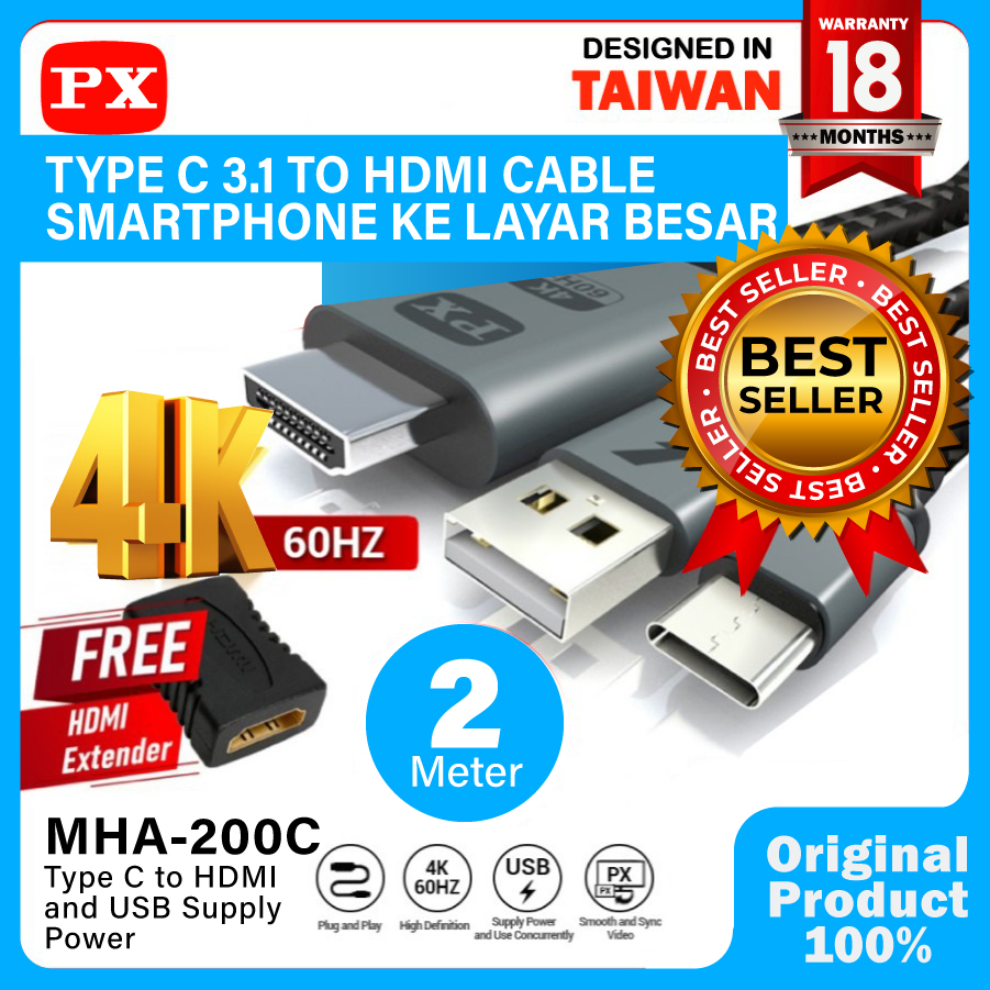 Type C USB Smartphone ke TV HDMI Kabel Converter PX MHA-200C 2 meter