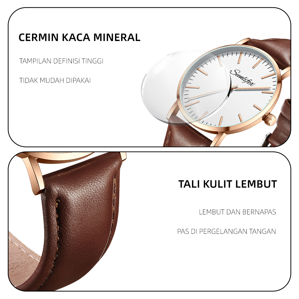 SUNLIFEX Jam Tangan Wanita Original Kecil Anti Tahan Air Kulit Branded Analog Women Watch (Kirim Kartu Garansi + Kotak)