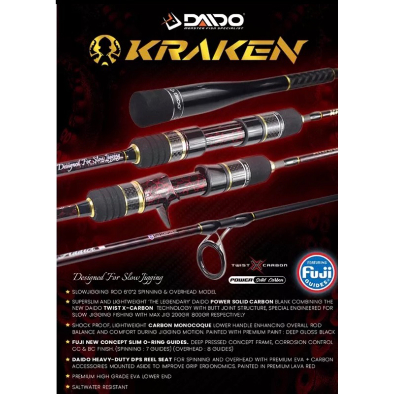 JORAN DAIDO KRAKEN JIG SPINNING DAN OVERHEAD SOLID CARBON