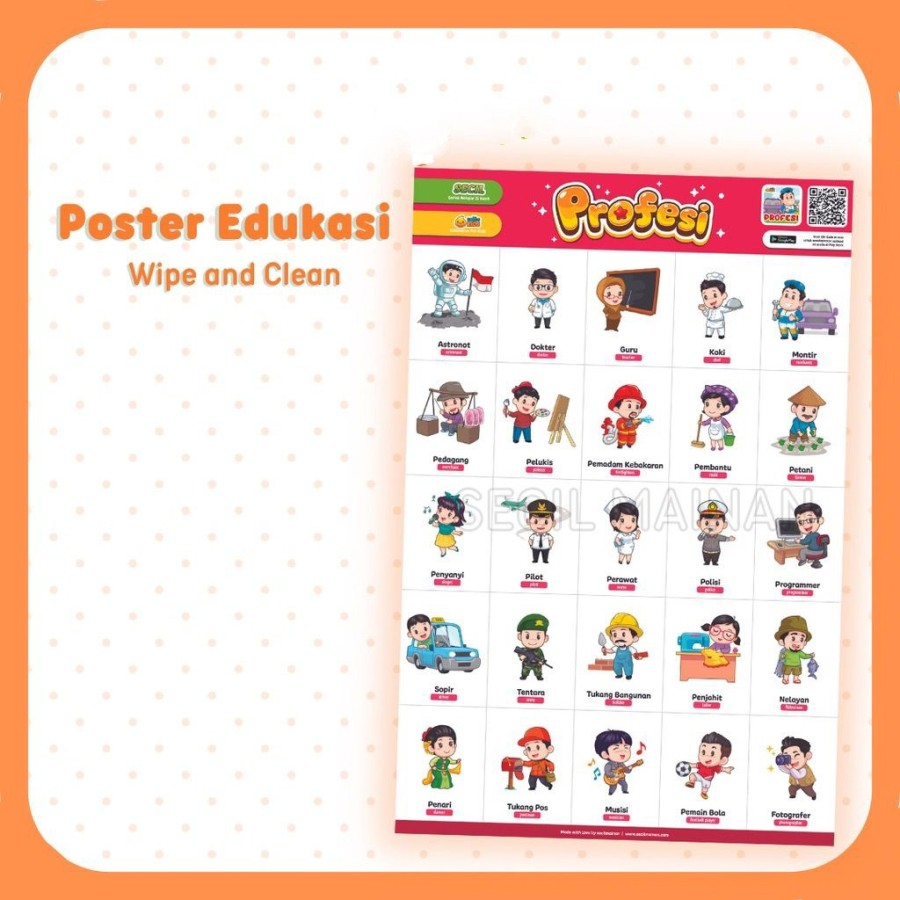 MOMBABY1 Poster Edukasi anak TK SD mengenal Profesi / Poster belajar anak