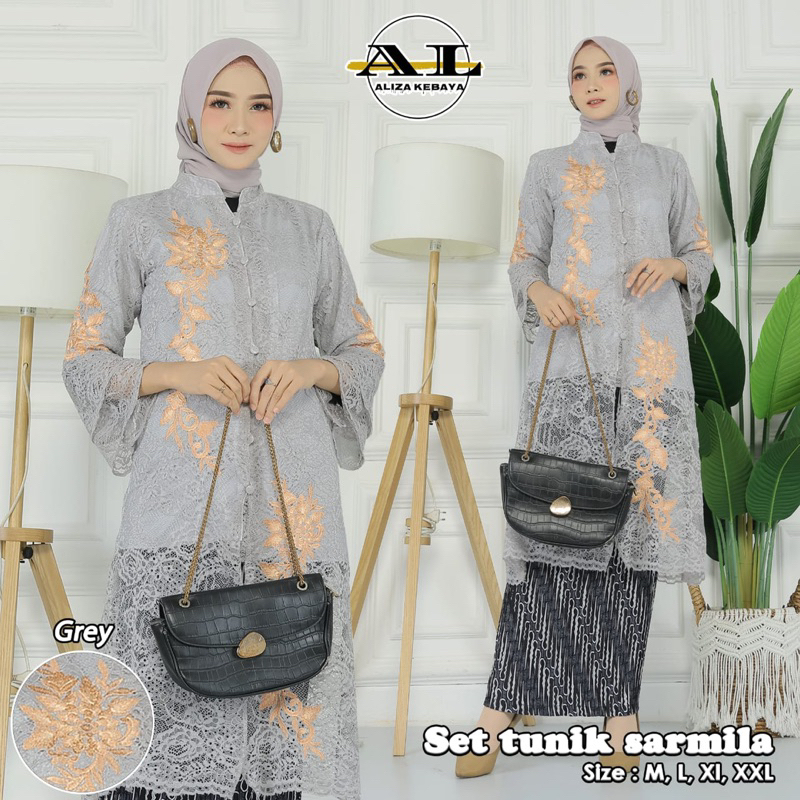 Permata Olshop / Setelan Kebaya Tunik Sarmila / Baju Kurung Kancing Brukat Modern / Kebaya Brukat Tanpa Gliter / Baju Tunik Kebaya Pesta / Kebaya Busui Tunik