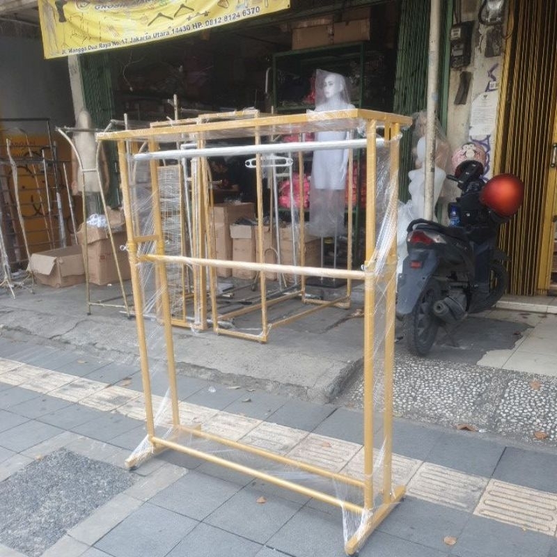Tiang baju 2 susun rak ram 2 susun rak baju gold