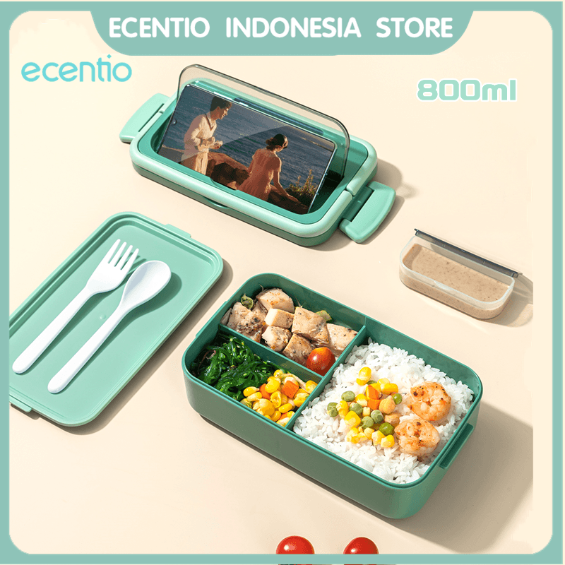 ecentio kotak makan 800ml 40ml kotak saus anti tumpah lunch box tempat makan single layer