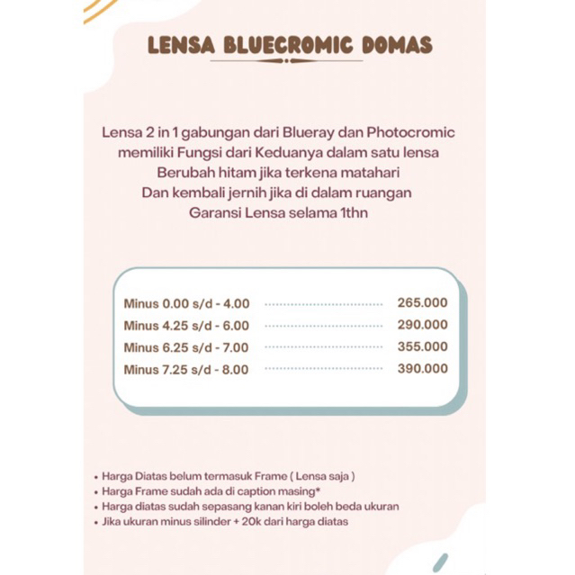 LENSA BLUECROMIC / BLUERAY+PHOTOCROMIC DOMAS GARANSI 1thn