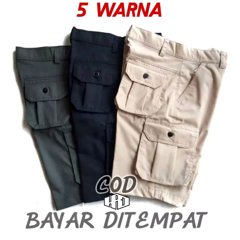 Cargo Pendek Polos/Celana Kimpul/Cargo Pendek Pria Size 27-38 Katun Drill Merek Thrasher 5 Warna Dikies Bisa Cod