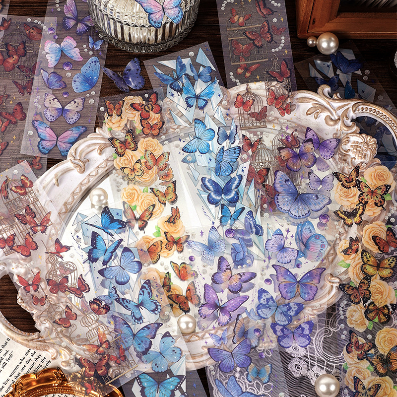 

STICKER JOURNALING PET TRANSPARANT KUPU KUPU CLASSIC RETRO AESTHETIC ISI 3 LBR GLITTER HOLOGRAM