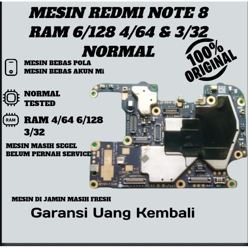 MESIN REDMI NOTE 8 RAM 4/64 3/32 6/128 NORMAL JAYA TINGGAL PAKAI