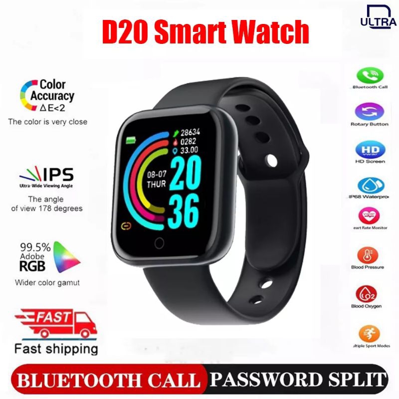 Jam Tangan Smart Watch D20 Original Jam Kesehatan