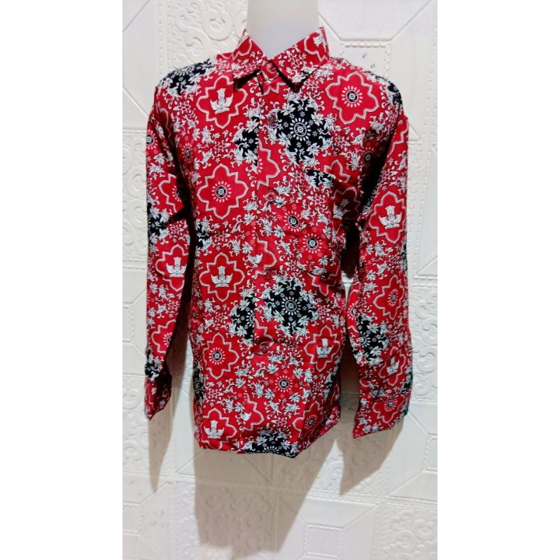 BAJU BATIK SEKOLAH/BATIK PRINTING MERAH/BAJU BATIK TUTWURI MERAH/SERAGAM SEKOLAH