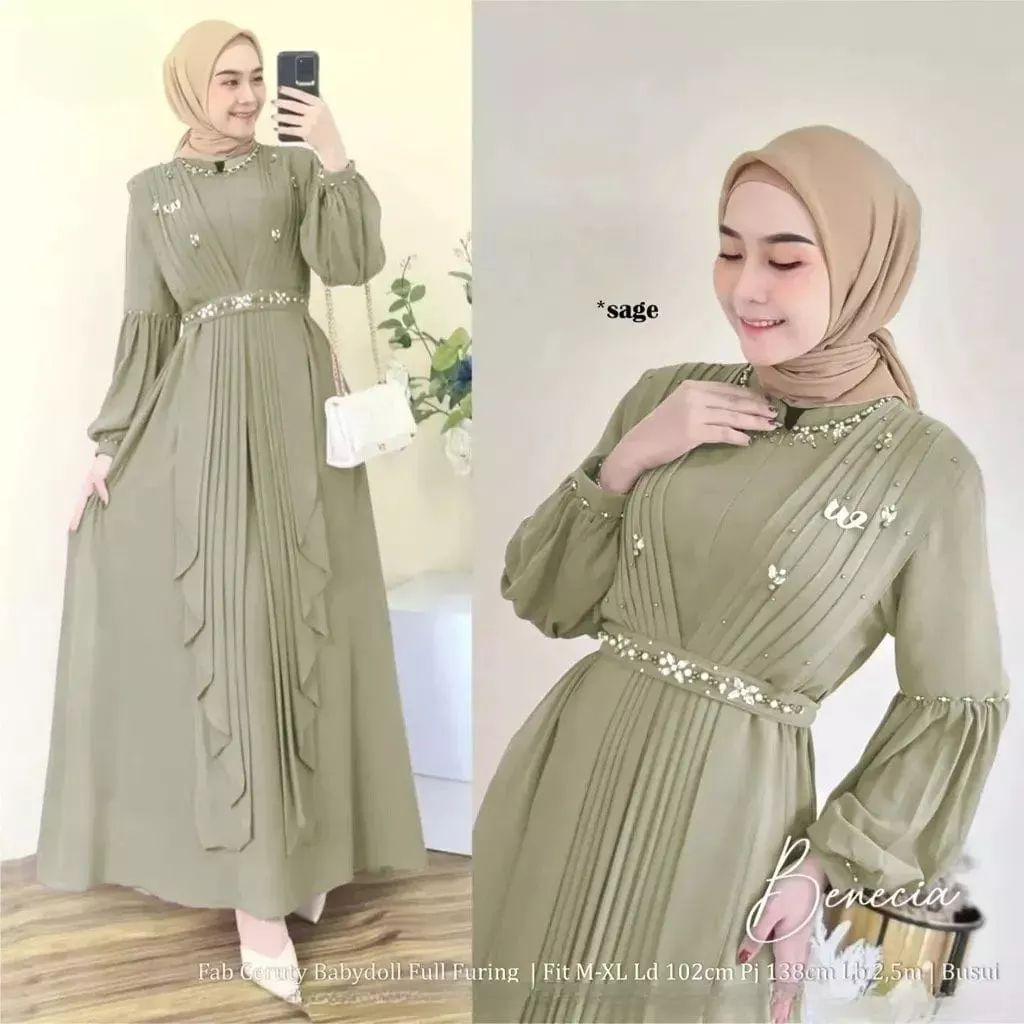 Baju Dress Wanita Terbaru Baju Muslim Wanita Kekinian Gamis Wanita Benecia Maxy Dress Gamis Ceruty Babydoll Aplikasi Payet Mewah Full Puring