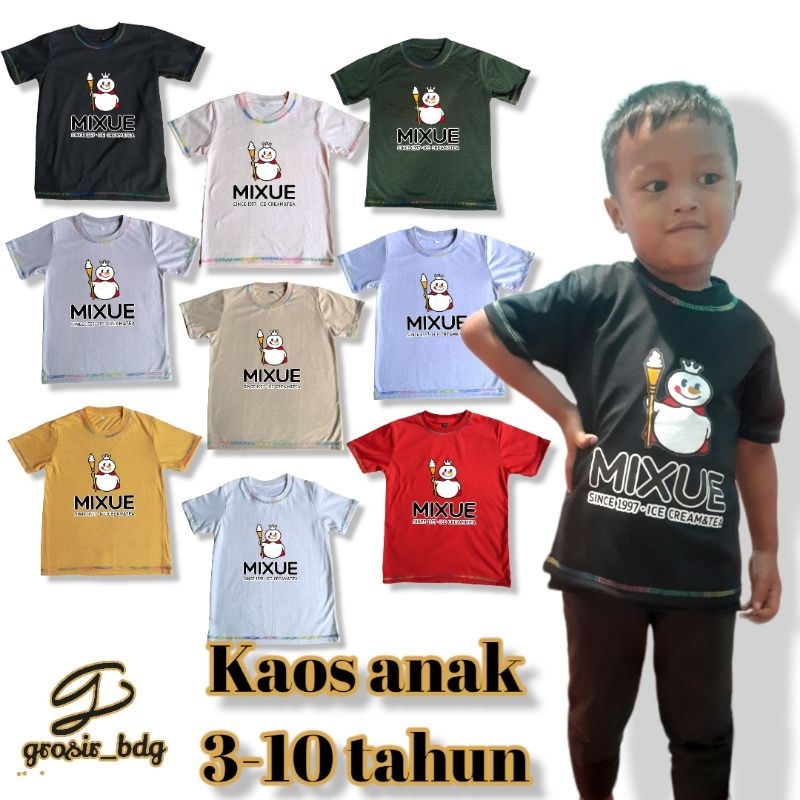 baju kaos mixue laki-laki dan perempuan 3-10 tahun