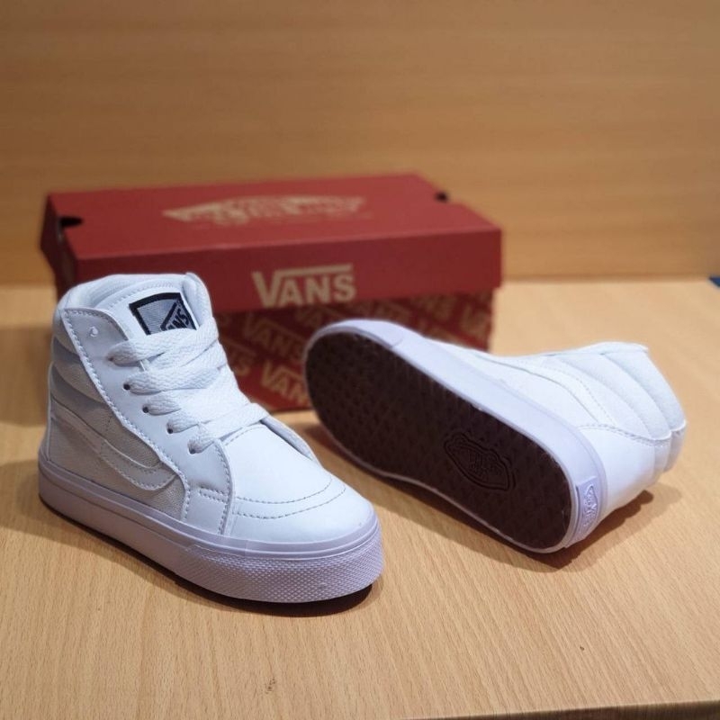 Terbaru|| Sepatu Vans Anak Old Skool Putih Tinggi Tali Sepatu Anak Sneakers Casual Cowok Cewek Full Putih