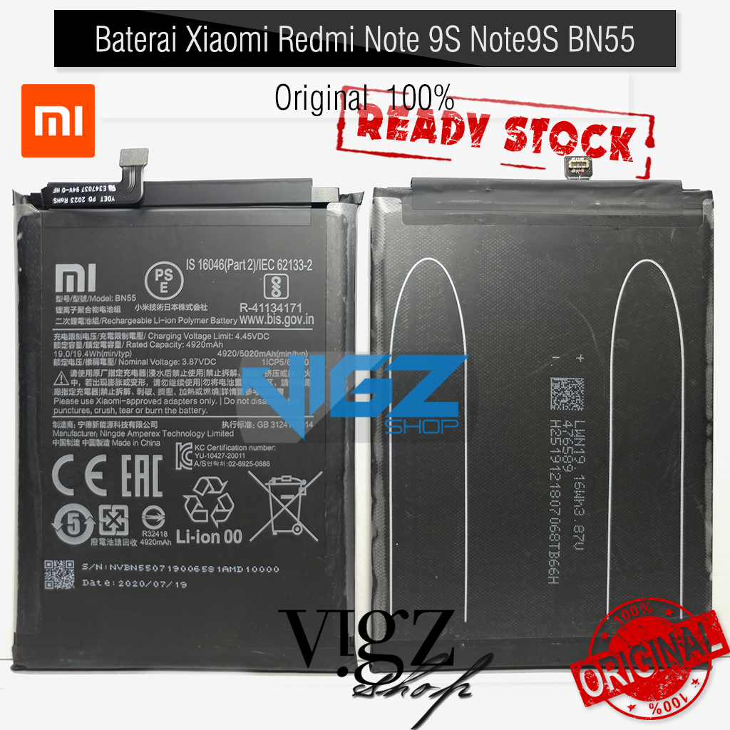 Baterai Xiaomi Redmi Note 9S Note9S BN55 Original 100%