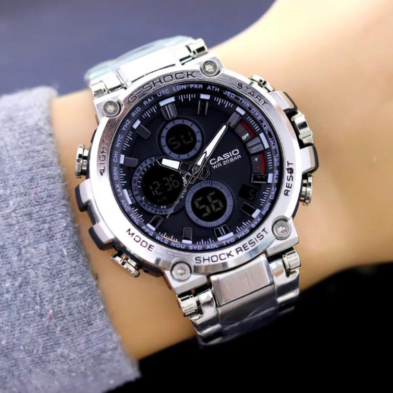 JAM TANGAN PRIA CASUAL NEW G SHOCK RANTAI STAINLESS DOUBLE TIME