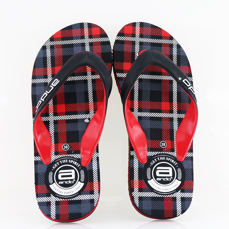 NEW Ando Burberry Hitam/Merah - Sandal Jepit Pria Terbaru Ando Surabaya