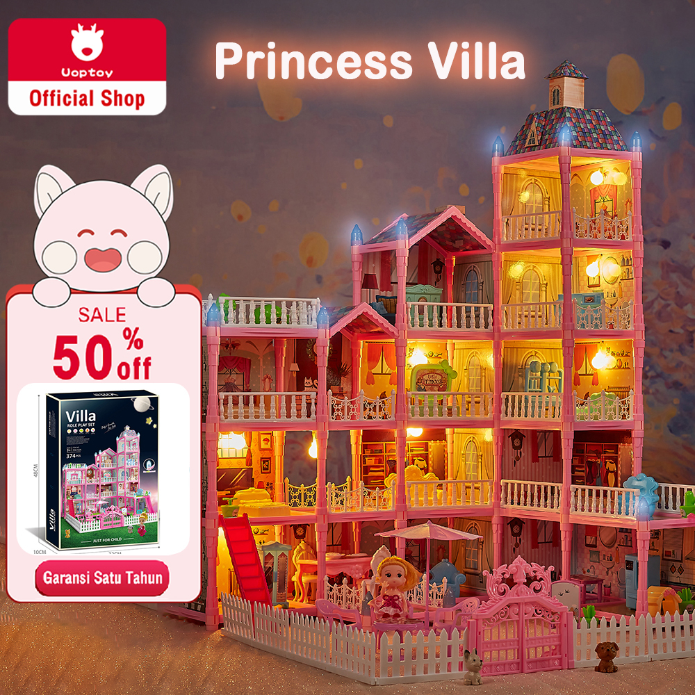 Uoptoy Mainan Princess Castle Rumah Rumahan Doll House  Play House Kado Ulang Tahun Cewek Perabot Mainan Edukasi Rumah Doll