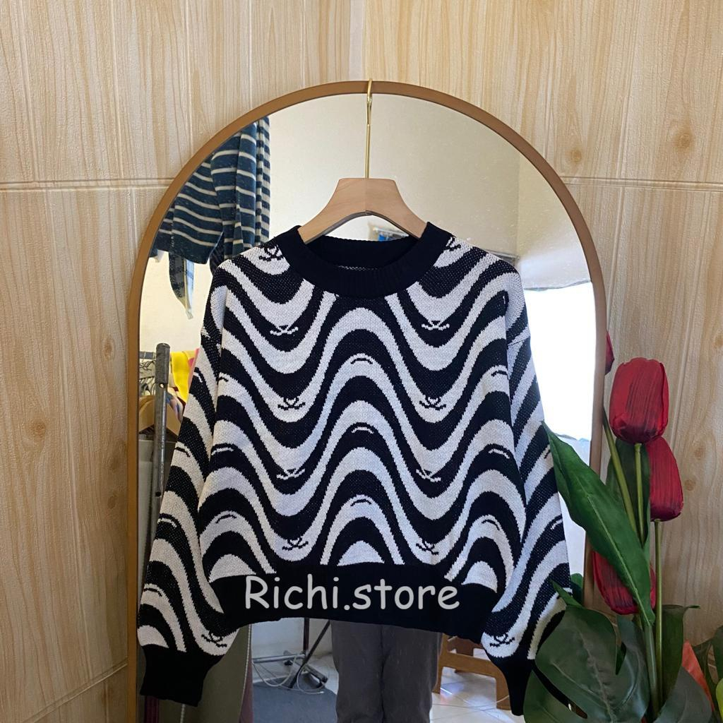 FEBBY SWEATER CROP RAJUT MOTIF ZEBRA TERBARU