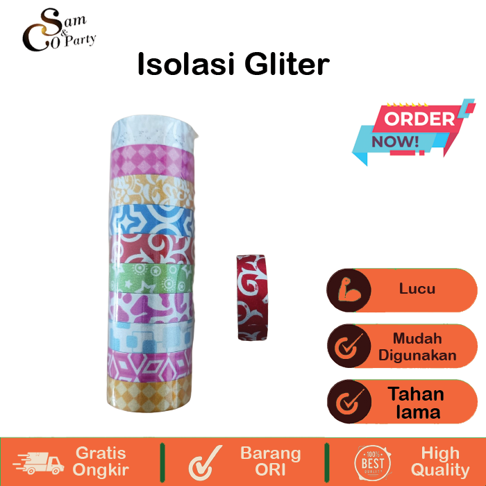 

1 Pcs Isolasi Selotip Glitter Motif Kreasi Krajinan Tangan