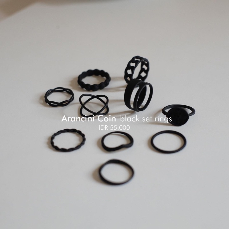 Ark.co - ARANCINI set rings Black ; Silver ; Gold ; Butterfly ; Coin cincin hitam emas perak tumpuk minimalis