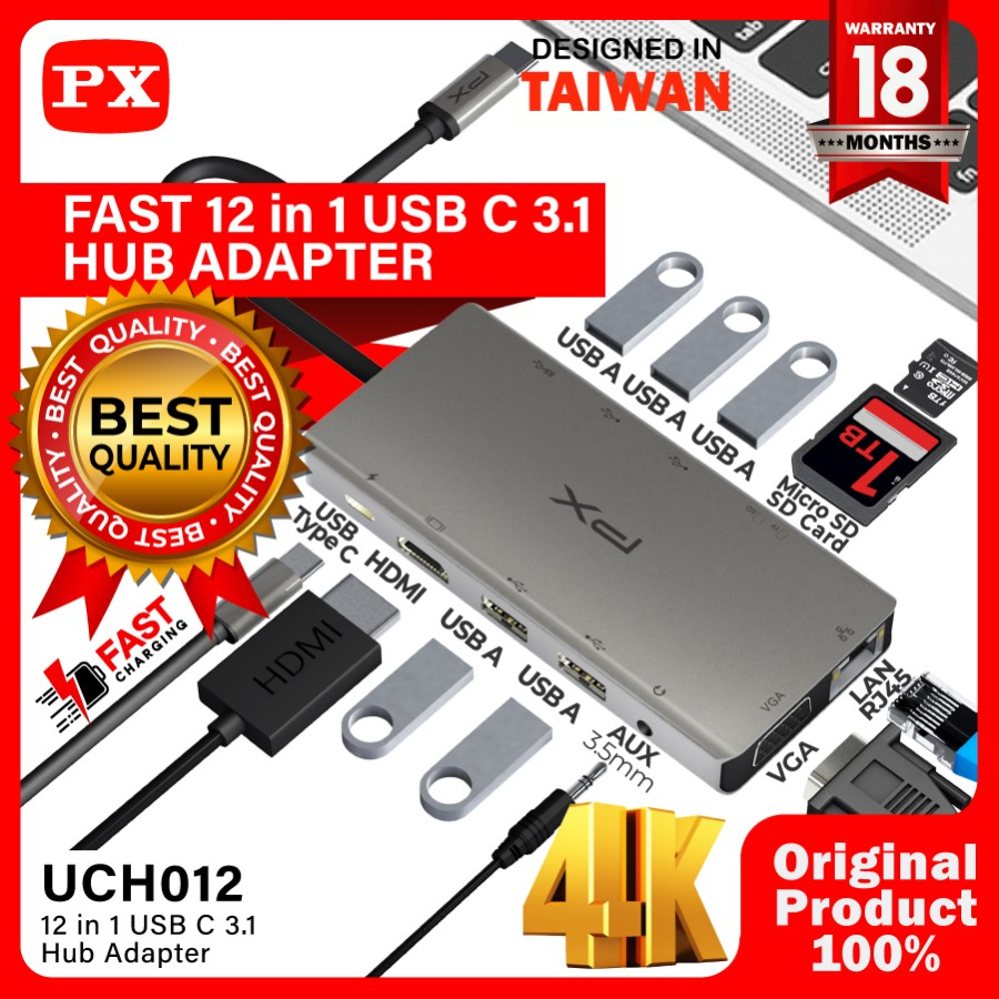 USB Hub Type C 3.1 to HDMI USB Converter iOS Windows 12 in 1 PX UCH012