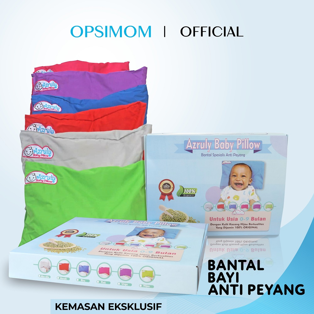 AZRULY BABY PILLOW ORIGINAL - BANTAL KESEHATAN ANTI PEYANG 100% KULIT KACANG HIJAU OPSIMOM - LOGO BORDIR