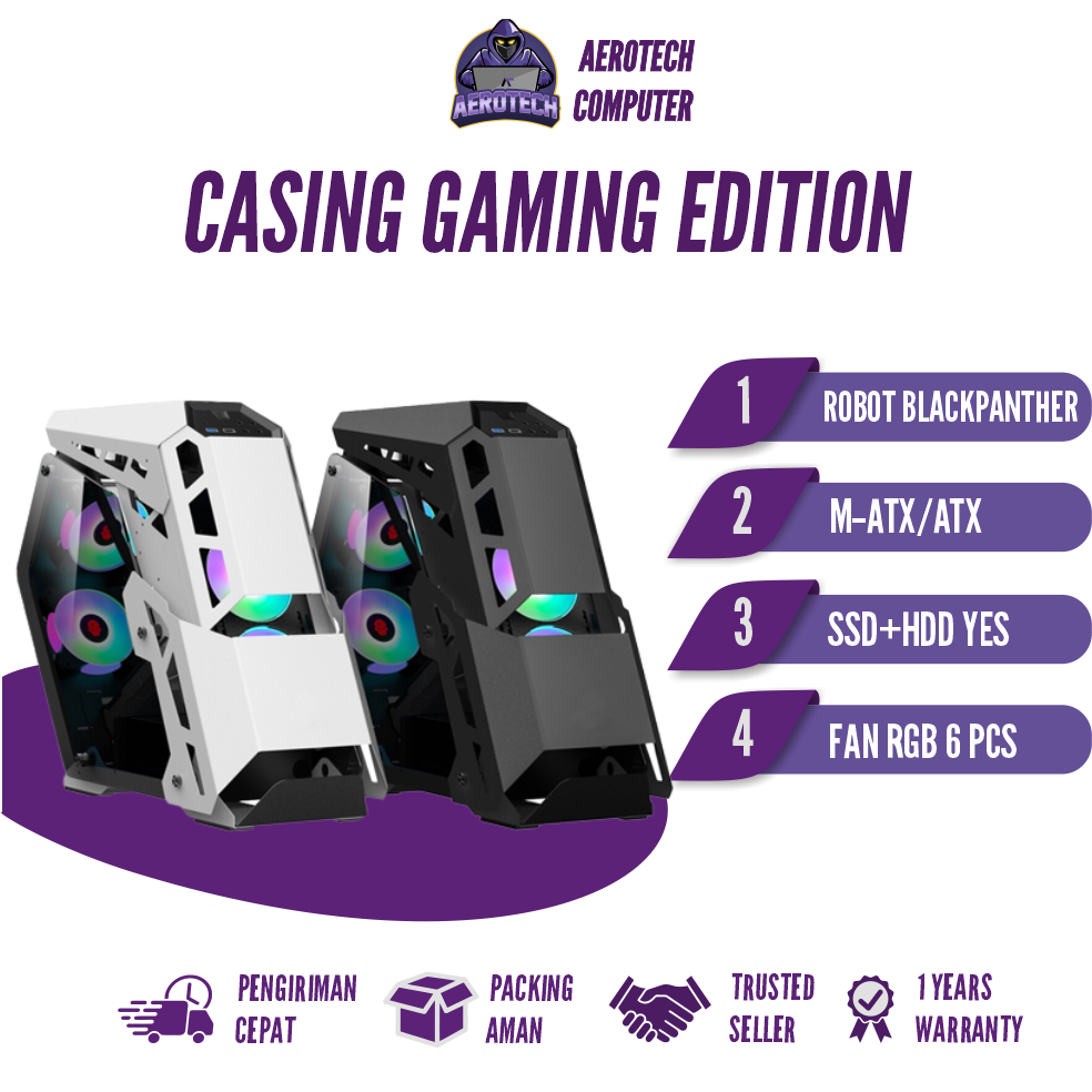 CASING GAMING ROBOT MAXUSS BLACKPANTHER ATX/MATX INCLUDE FAN 6