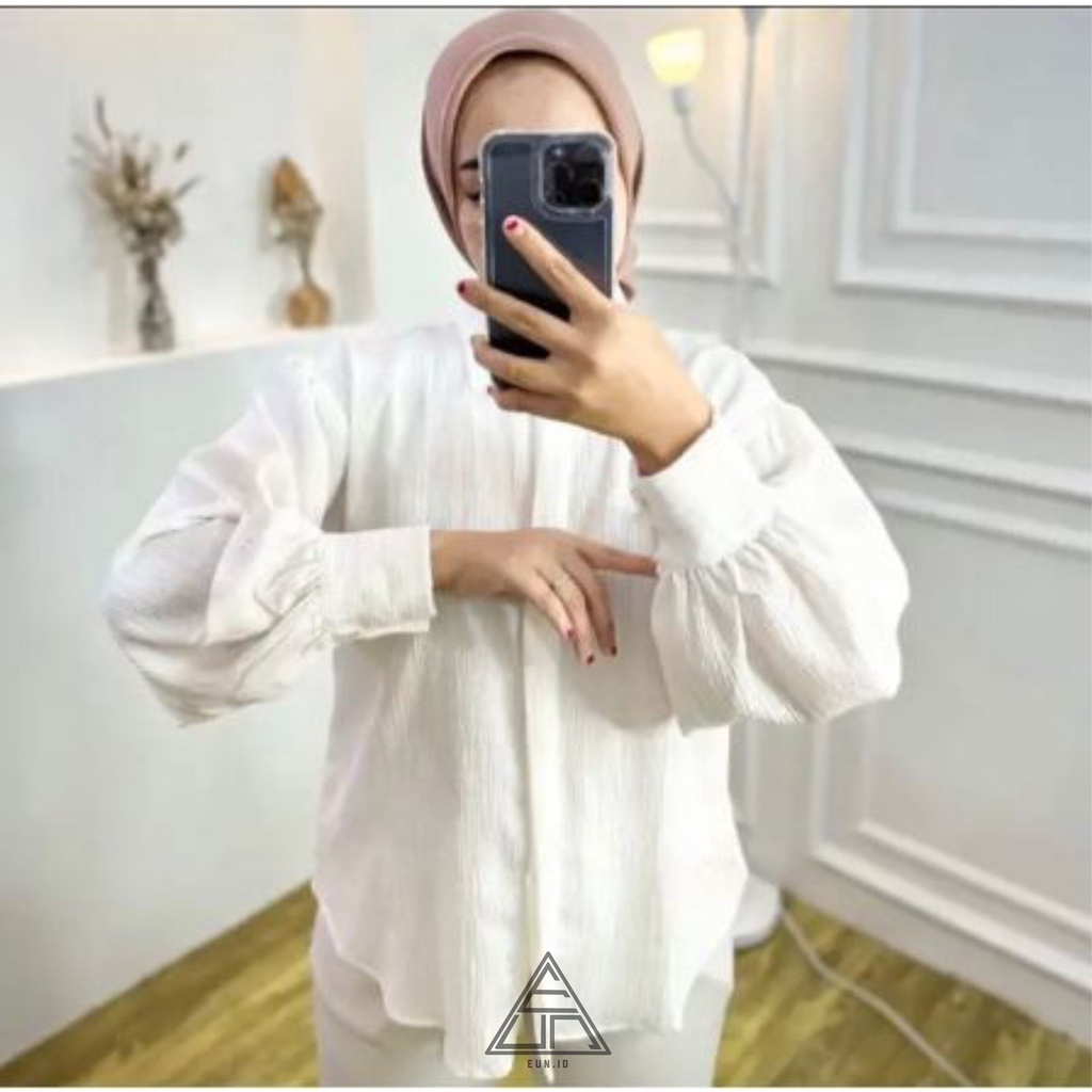 Atasan Kemeja Inara Lady Crush - Atasan Blouse Lengan Balon Full Kancing